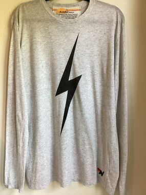 Aviator Nation Bolt Long Sleeve Tee Shirt Size Large Heather Grey Crew Neck